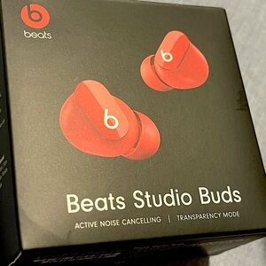 Headphones Beats Studio Buds. Color red with active noise canceling/transparency